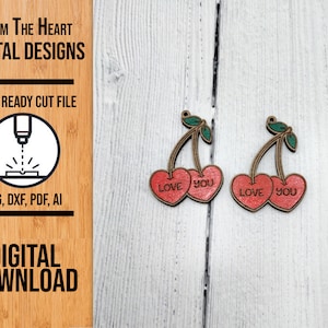 Cherry Heart Earring SVG Laser Cut File (Digital Download)