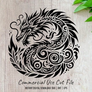 Powerful Circular Dragon Pattern Laser SVG Design Element