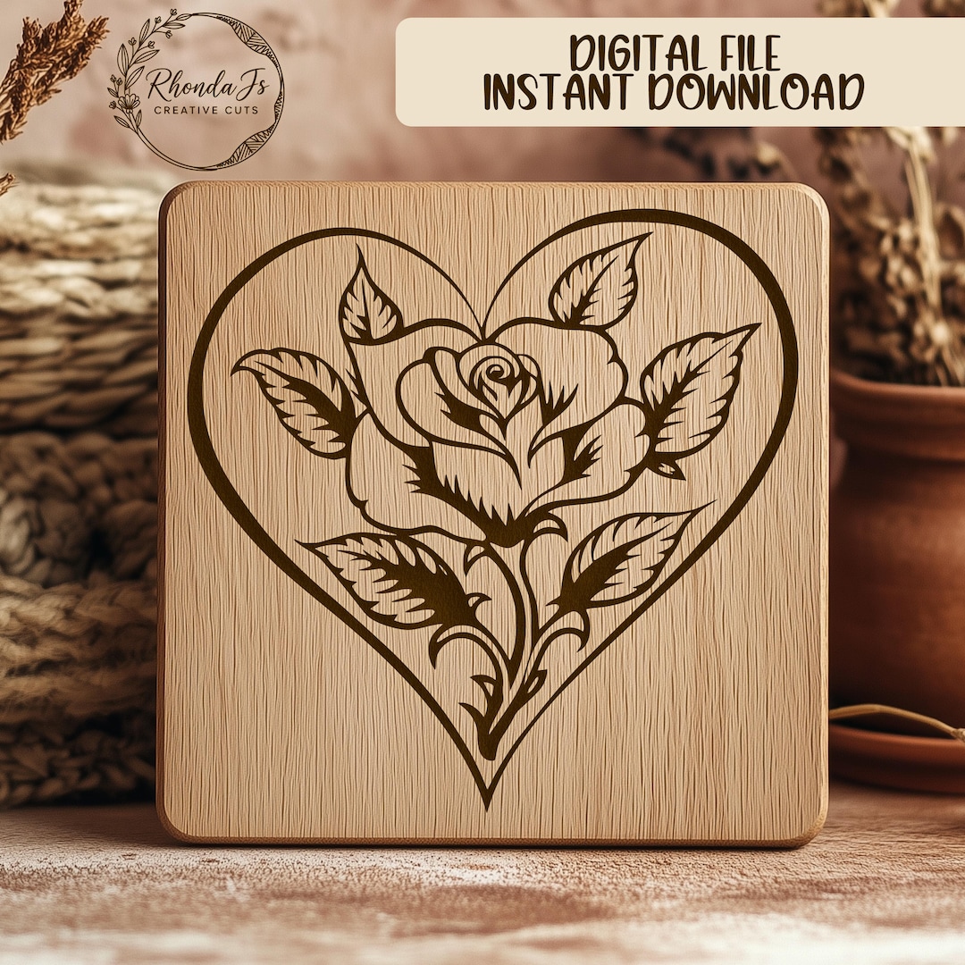Elegant Heart and Rose SVG Design Element File - Etsy
