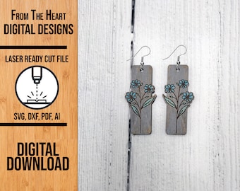 Floral Rectangle Earring Glowforge SVG Laser Cut File (Digital Download)