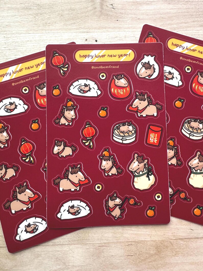 Lunar New Year Fire Horse Waterproof Vinyl Sticker Sheet image 3