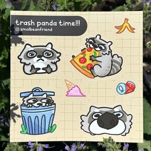 Feuille d'autocollants en vinyle poubelle panda raton laveur