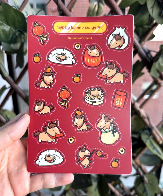 Lunar New Year Fire Horse Waterproof Vinyl Sticker Sheet