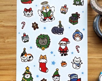 Christmas Holiday Cats Vinyl Sticker Sheet