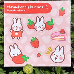 Strawberry Bunnies Vinyl Sticker Sheet