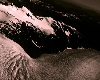 Alaska Glacier Aerial Black and White Photograph
