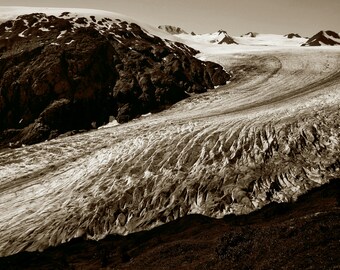 glacier alaska kenai peninsula harding ice-field hike guide photo safari black and white stock print on canvas poster screen saver flyer