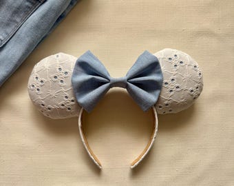 Denim Mouse Ears With Pearls, Blue Jean Mickey Ears for Kids  display picture 2