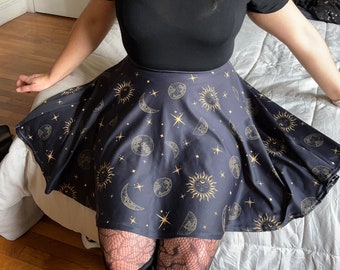 Witchy Celestial Skater Skirt - Up To 3x Plus Size
