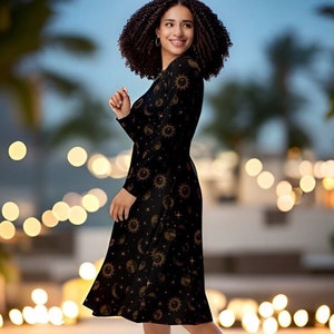Vestido Witchy Celestial de manga comprida até 6X Plus Size