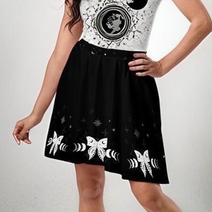 Witchy Celestial Skirt - Butterfly Moonphase - Up To 3x Plus Size Goth Clothing