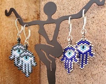 Hamsa Earrings, Peyote Stitch Earrings