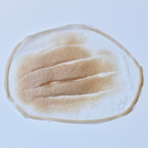 Pode incluir: Um molde de silicone castanho claro para criar uma cicatriz de aparência realista. O molde tem a forma de uma mão com várias linhas em relevo.