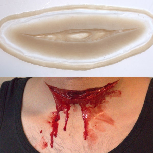 Slit throat cut/wound Prosthetic, SFX Makeup, silicone appliance, halloween, special effects, cosplay, LARP