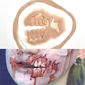 Proteza zębów z odsłoniętymi ustami zombie i szczęką, makijaż SFX, silikonowe urządzenie, Halloween, efekty specjalne, cosplay, LARP