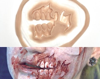 Zombie mouth/jaw exposed teeth Prosthetic, SFX Makeup, silicone appliance, halloween, special effects, cosplay, LARP