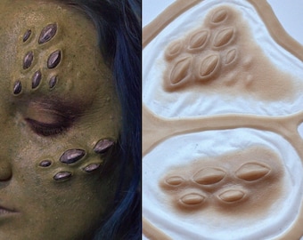 Prótese alienígena de meio rosto, ficção científica, maquiagem com efeitos especiais, aparelho de silicone, Halloween, efeitos especiais, cosplay, LARP