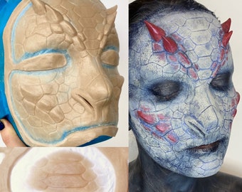 Snake/Dragon/Reptile Silicone Face and Chin Prosthetic, encapsulated silicone prosthetic