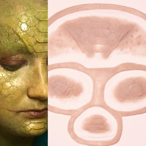 Écailles de serpent/prothèses front, joues et menton de reptile, maquillage SFX, appareil en silicone, halloween, effets spéciaux, cosplay, GN