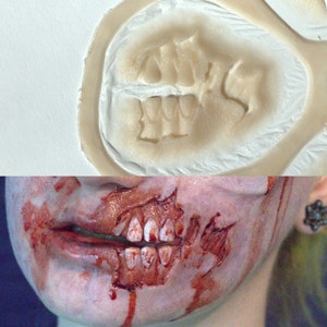 Zombie mouth/jaw exposed teeth Prosthetic, SFX Makeup, silicone appliance, halloween, special effects, cosplay, LARP