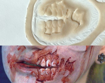 Zombie mouth/jaw exposed teeth Prosthetic, SFX Makeup, silicone appliance, halloween, special effects, cosplay, LARP