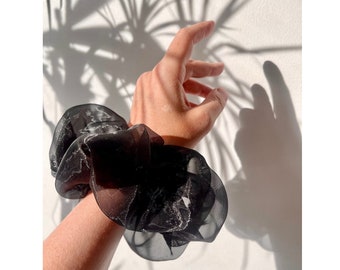 Big black Silk organza scrunchie, puffy Jumbo scrunchies, giant extra large Silky scrunchy, oversized hair tie, statement accessory