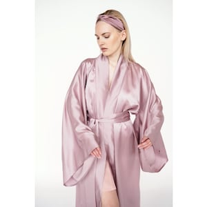 Silky kimono Japanese style sleeves ,silk maxi dressing gown Robe Belt, one size long boho bride bridesmaid Loungewear gift for her
