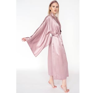 Pure Mulberry silk kimono sleeves Japanese style, maxi dressing gown Robe Belt, one size long boho bride bridesmaid Loungewear gift for her