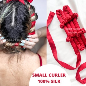 SMALL heatless curls Mulberry silk hair curling ribbon SET, slim kids curler heaband short long hair no heat hair ribbon roll, gift for her