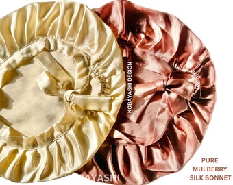 Silk Bonnets Set for sleep | real Mulberry Silk adjustable sleeping hair cap with ties| comfortable bonnet protective Haircare reduce frizz