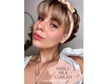 Slim heatless curler for short hair. mini Mulberry silk hair curling ribbon with ties set, small no fizz tight curl rod headband, no heat