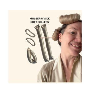 Mulberry Silk heatless hair curler rollers, soft overnight blowout rod bun makers, Multiway rods with snap button, no heat roller gift 4 her