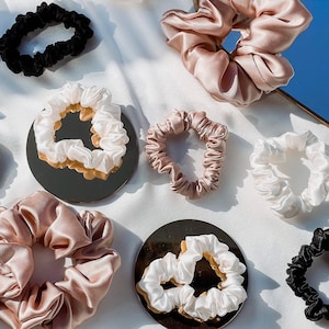 Pure Mulberry Silk Scrunchie, mini hair tie, Best selling Bridesmaid Scrunchies, Small large Hairties elastic, skinny scrunchy bundle