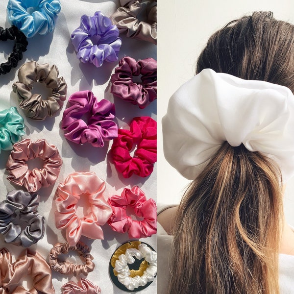 GIANT Pure Mulberry silk scrunchies, jumbo oversize pure Silk Satin scrunchy, extra Large scrunchie, luxury hair ties, bridal gift for her