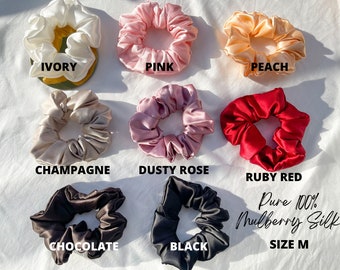 100%  Mulberry Silk Scrunchy , pure 22 momme   scrunchies, thin scrunchie bundle,hair tie gift for her