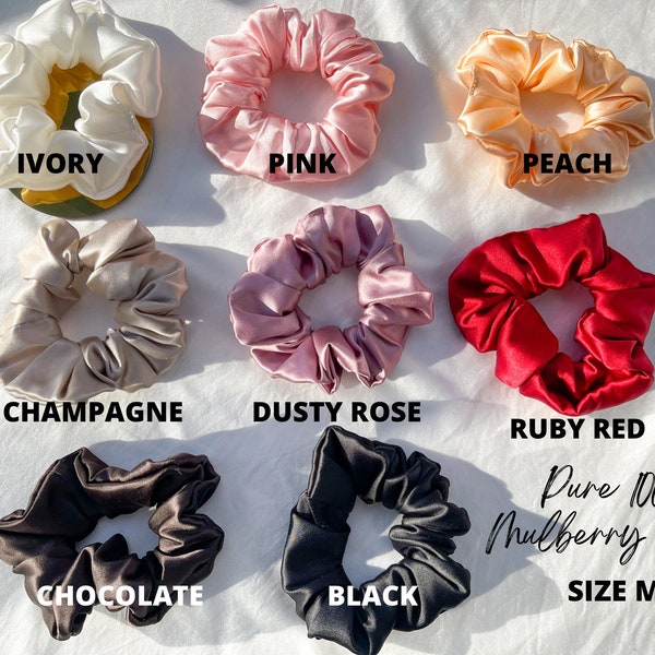 100%  Mulberry Silk Scrunchy , pure 22 momme   scrunchies, thin scrunchie bundle,hair tie gift for her