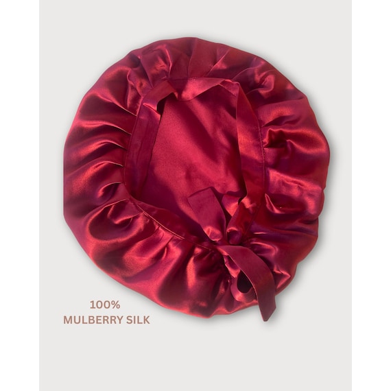 Pure Silk bonnets, Luxury 22MM 100% Mulberry silk sleep bonnet, Comfy adjustable sleeping night cap with tie and elastic,Damage free hair