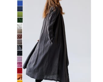 Long Linen coat |washed Linen Jacket for Women | summer trench casual elegant minimalist maxi overcoat w pockets | sustainable boho clothing