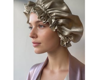 Double Layer Mulberry Silk Bonnet, Reversible Silk Hair Cap for Sleep, Adjustable Hair Wrap, Silk Night Cap for Curly Hair, Hair Protection