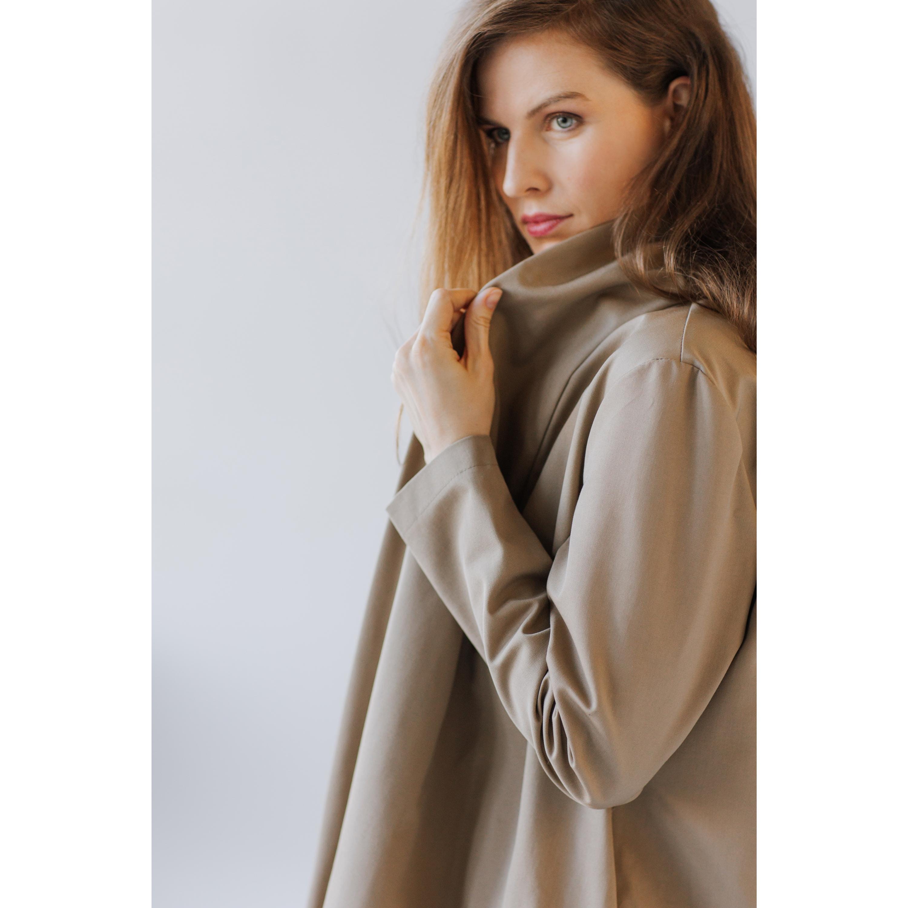 Long Spring Jacket, Black Minimalist Coat, Shawl Collar