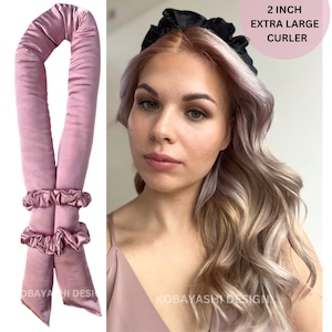 Jumbo size Extra Large heatless curler, 2 inch  overnight curls curling ribbon roller headband , Jumbo no heat rod set, best XXL full damage free Curls effortless Full Heatless Curler beach waves XXL beach waves best heatless curlers