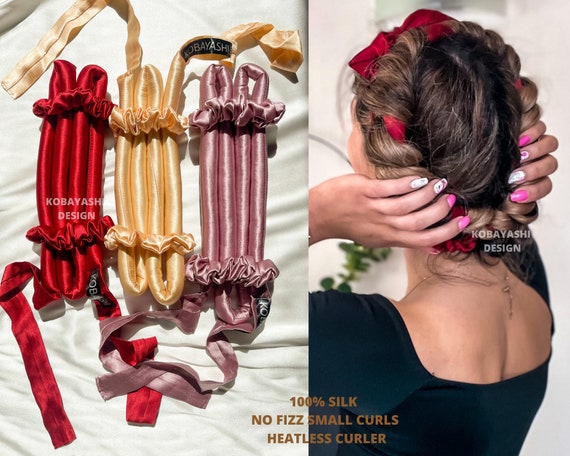 Long Heatless Curls Hair Curling Ribbon, No Heat Hair Ribbon Curler Set  With Scrunchies , Silk Satin Curler Ribbon Set, Heatless Curls 