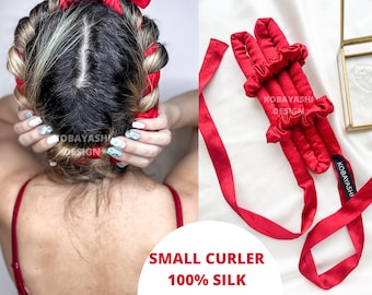 SMALL heatless curl Mulberry silk hair curling ribbon SET , slim mini tie short and  long hair no heat hair ribbon curler set ,gift for her