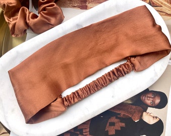 Burnt orange 100% Mulberry Silk headband, Wide sienna headbands, rust Hair accessories tie wrap, french style hairband, Valentines day gift