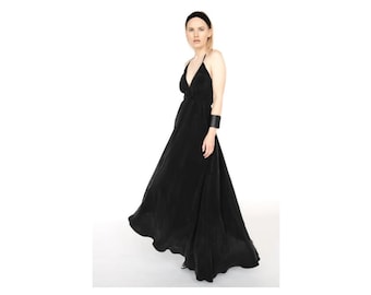 Black Infinity Maxi Dress, Backless Multiway Cupro Dress, Vegan Silk Maternity Summer Gown,  Red Sleeveless Loose Fit Beach Dress