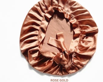 Rose Gold Mulberry Silk Sleep Bonnet |  Adjustable Hair Wrap  | 22MM Luxury Hair Turban