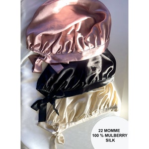Mulberry Silk sleep bonnets with tie, pure Silk hair bonnet sleeping night cap, 22 MM adjustable sleep bonnet, healthy hair