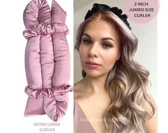 EXTRA Large heatless curler, Jumbo overnight 2 inch wide curling ribbon, damage free XXL full Blowout curls big roller,  best no heat rod