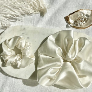 Pure Silk jumbo scrunchie, ,white wedding Bride proposal Mulberry silk scrunchies, Oversize Silky scrunchy, extra large silk Hair Tie gift