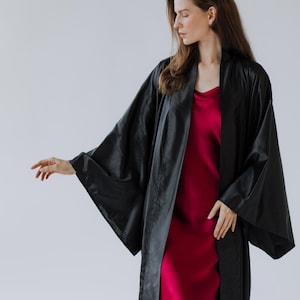 Mulberry silk long kimono Japanese style, Wide Sleeves dressing gown Robe Belt, one size maxi wedding day bride robe bridesmaid Gift 4 Her